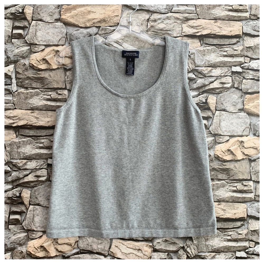 #44 Jones New York Signature Gray Sleeveless Tank Blouse Shirt Top Large